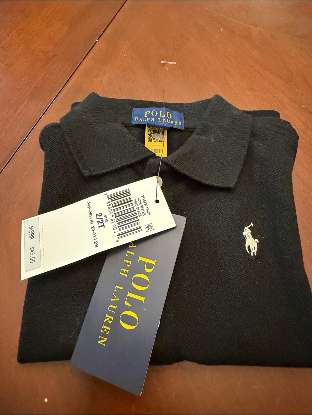 Ralph Lauren Black Polo Shirt with White Pony Embroidery 2T - toddler